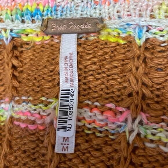 Free People Now and Then Brown Multicolor Striped Short Sleeve Knit Sweater Sz M - Picture 3 of 4